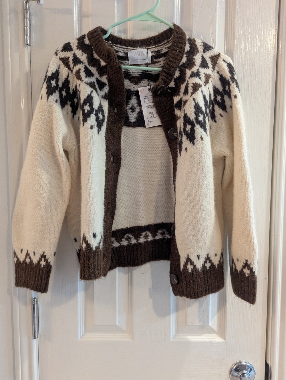 NWT Zara Girls Fair Isle Geometric Cardigan